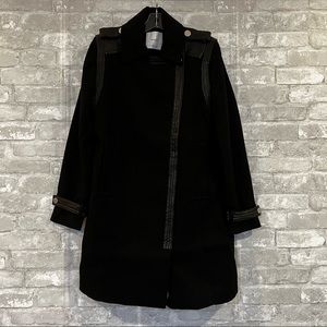 MANGO black 3/4 coat with faux leather trim